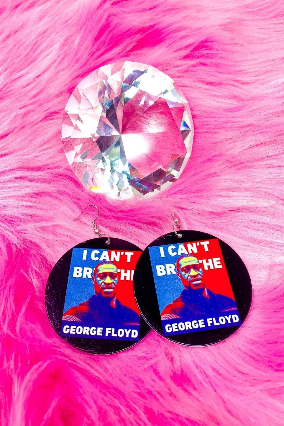 Hoops - I Can’t Breathe GF earrings in black, blue, and red, showcasing their unique circular design and handmade quality.