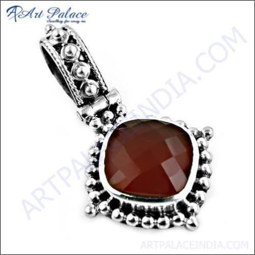 Hot Red Onyx Gemstone Silver Ethnic Designer Pendant showcasing a vibrant red gemstone set in intricate silver design.