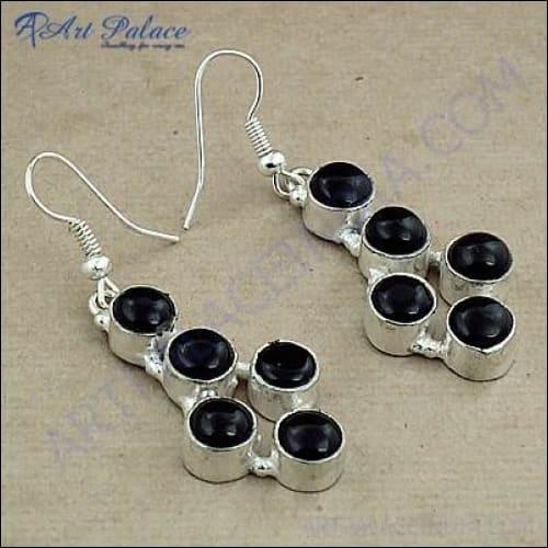 Elegant Hot Sale Black Onyx German Silver Earrings featuring a stylish design with black onyx stones set in high-quality German silver.