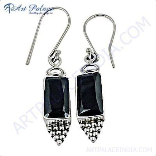 Elegant Hot Sale Black Zirconia Silver Earrings featuring sparkling black CZ stones, perfect for any occasion.