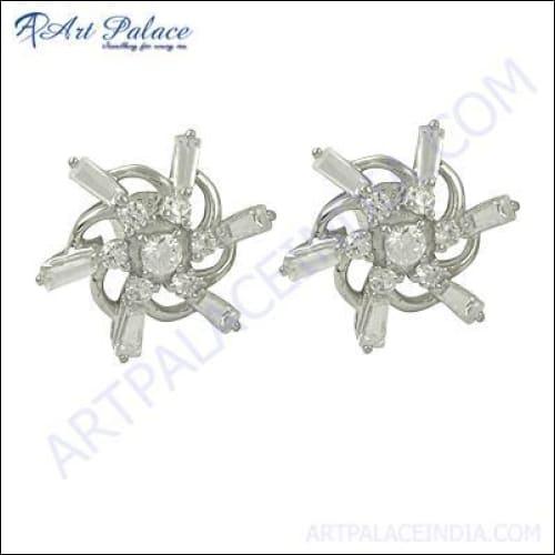 A pair of elegant cubic zirconia gemstone silver earrings, showcasing their sparkling design and high-quality craftsmanship.