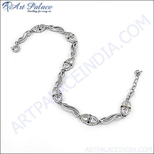 Glamorous Hot Sale Fashion Cubic Zirconia Gemstone Silver Bracelet showcasing its stunning sparkle and elegant design.