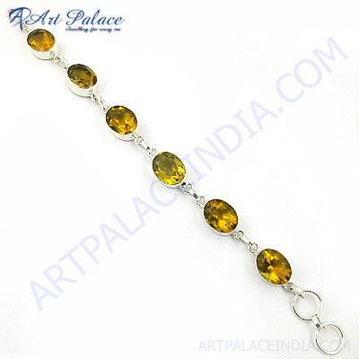 Fashion Yellow Glass Gemstone Bracelet in German silver with an oval yellow glass gemstone, showcasing elegance and craftsmanship.