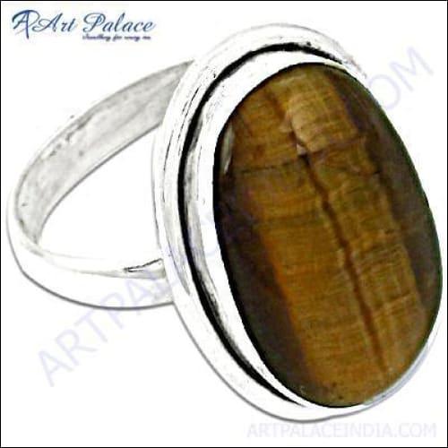 Hot Selling Tiger Eye Natural Gemstone Silver Ring showcasing its unique golden-brown hues and elegant silver design.