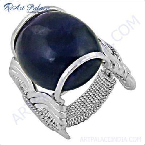Imperial Lapis Lazuli Gemstone Silver Ring showcasing a deep blue lapis lazuli stone set in a polished silver band, perfect for elegant occasions.