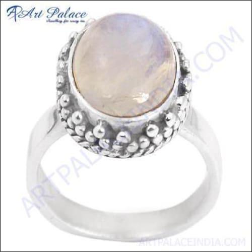 Indian 925 Sterling Silver Ethnic Designer Rainbow Moonstone Ring showcasing intricate design and vibrant gemstone.