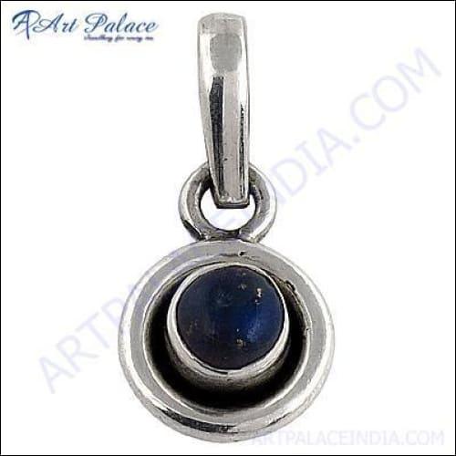 Elegant Indian Design 925 Sterling Silver Pendant featuring a vibrant lapis lazuli stone, showcasing intricate craftsmanship.