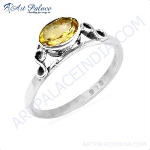 Indian Design Citrine Gemstone Silver Ring made of 925 sterling silver featuring a vibrant citrine gemstone, showcasing intricate craftsmanship.