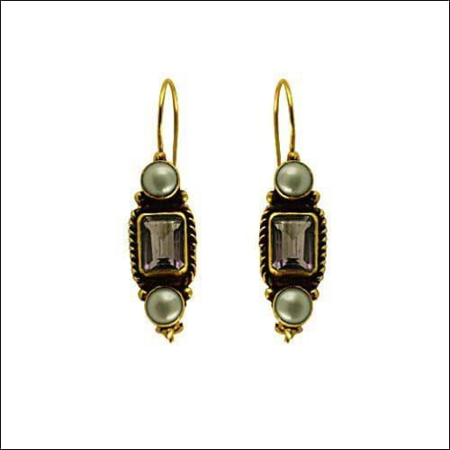 Elegant Indian Ethnic Designer Pearl Amethyst Silver Gold Plated Earrings showcasing intricate craftsmanship and luxurious design.