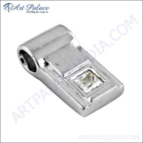 Elegant Indian Silver Cubic Zirconia Gemstone Pendant showcasing intricate design and sparkling gemstone.