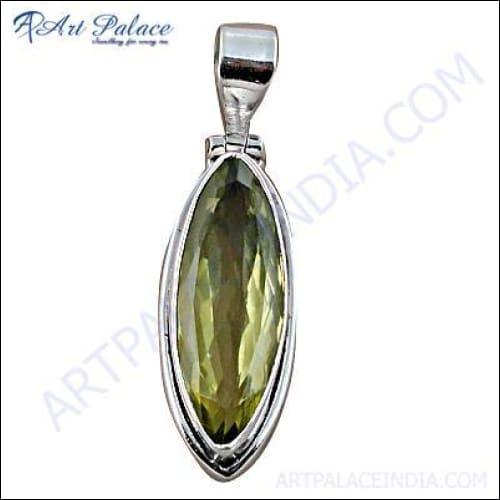 Indian Silver Lemon Quartz Gemstone Pendant showcasing a vibrant lemon quartz stone set in intricate silver design.