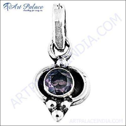 Handcrafted Indian Touch Amethyst Gemstone Silver Pendant showcasing a vibrant purple amethyst set in elegant silver.