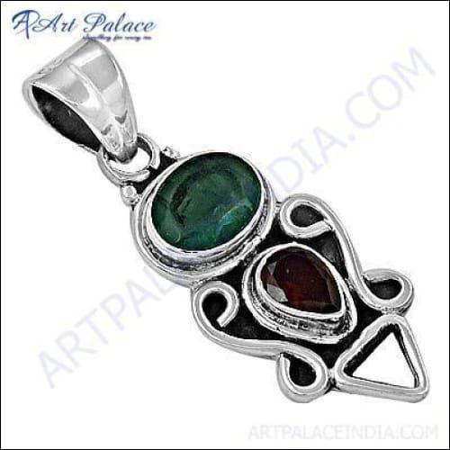 Handmade Indian Touch Apatite Garnet Silver Pendant showcasing a vibrant gemstone set in elegant silver design.