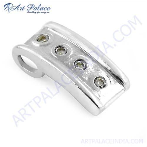 Elegant Indian Touch Cubic Zirconia Gemstone Silver Pendant showcasing intricate design and sparkling gemstone.