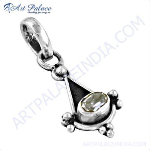 Indian Touch CZ Gemstone Silver Ethnic Design Pendant featuring intricate craftsmanship and sparkling cubic zirconia stones.