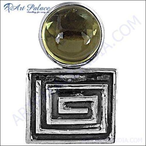 Elegant Indian Touch Lemon Quartz Gemstone Silver Pendant showcasing a vibrant lemon quartz stone set in high-quality silver.