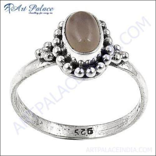 Indian Touch Rose Quartz Gemstone Ethnic Designer Silver Ring featuring a beautiful rose quartz stone set in intricate silver design.