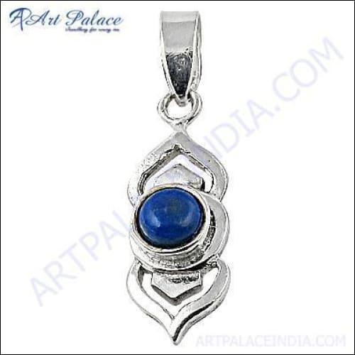 Ingenious Lapis Lazuli Gemstone Silver Pendant showcasing a deep blue lapis lazuli stone set in an elegant silver design.