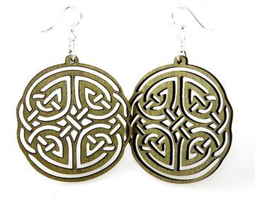 Irish Design Earrings #1351 in apple green, made from sustainably sourced wood with silver-finished stainless steel ear wires.
