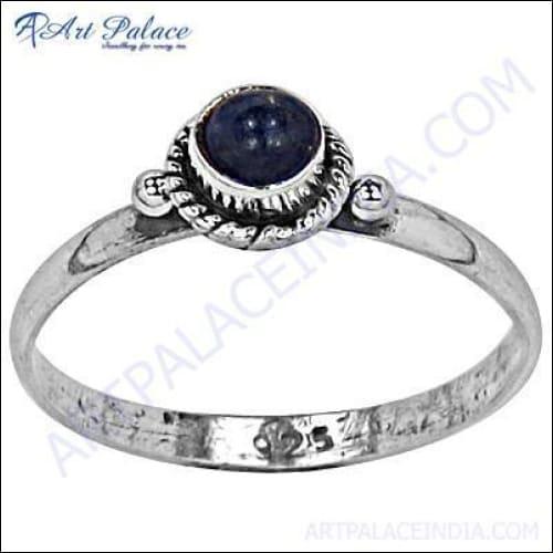 Elegant Lapis Lazuli Gemstone Ring set in 925 sterling silver, showcasing deep blue hues and golden pyrite inclusions.