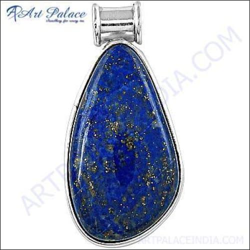 Elegant Lapis Lazuli Gemstone Silver Pendant showcasing deep blue stone with gold flecks, set in high-quality silver.