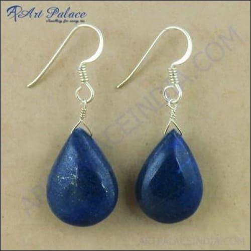 Large Antique Lapis Lazuli Gemstone Silver Beaded Earrings showcasing deep blue lapis lazuli and intricate silver beadwork.