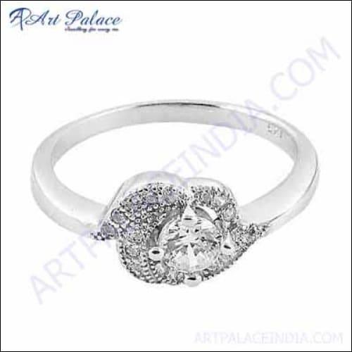 A beautiful 925 sterling silver ring featuring sparkling cubic zirconia, showcasing its elegant design and craftsmanship.