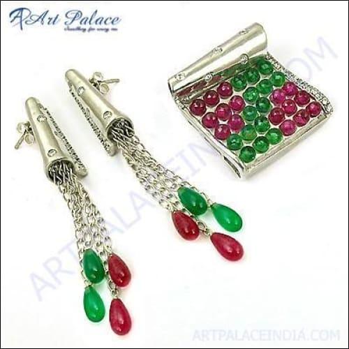 A stunning 925 sterling silver multi-gemstone pendant set showcasing vibrant gemstones and intricate craftsmanship.