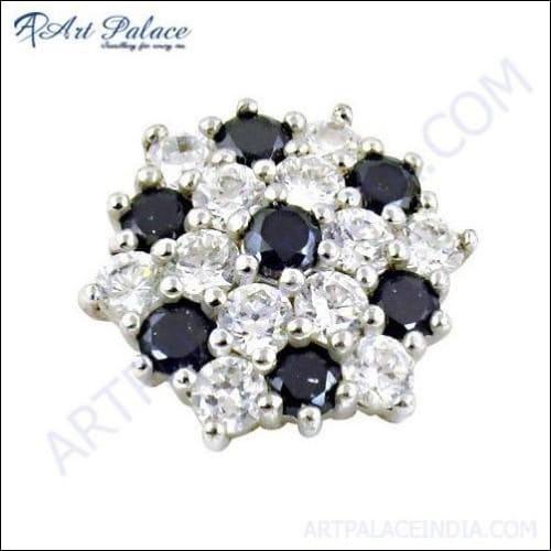 Latest Black & White Cubic Zirconia Gemstone Silver Pendant featuring elegant design and sparkling stones.