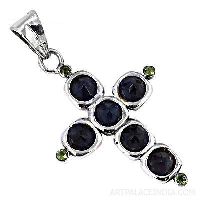 Latest Cross Amethyst & Peridot Gemstone 925 Silver Pendant featuring a cross design with vibrant gemstones.