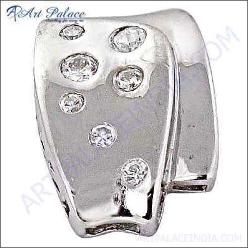 A beautiful round cubic zirconia gemstone silver pendant, showcasing its glitzy sparkle and elegant design.