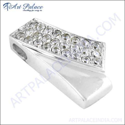 Latest Cubic Zirconia Gemstone Sterling Silver Pendant showcasing a sparkling cubic zirconia set in a sleek sterling silver design.