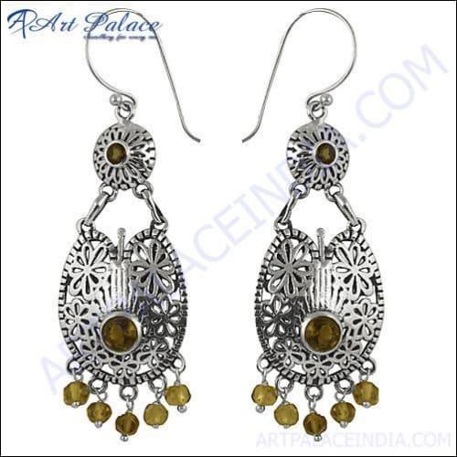 Latest Gypsy Design Smokey Quartz Silver Earrings featuring elegant design and genuine smokey quartz stones.