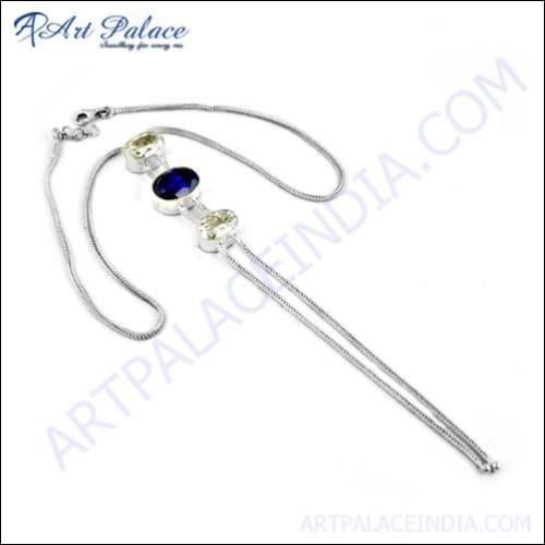 Latest Ink Zirconia Cubic Zirconia Gemstone Silver Necklace showcasing sparkling gemstones set in a durable silver setting.