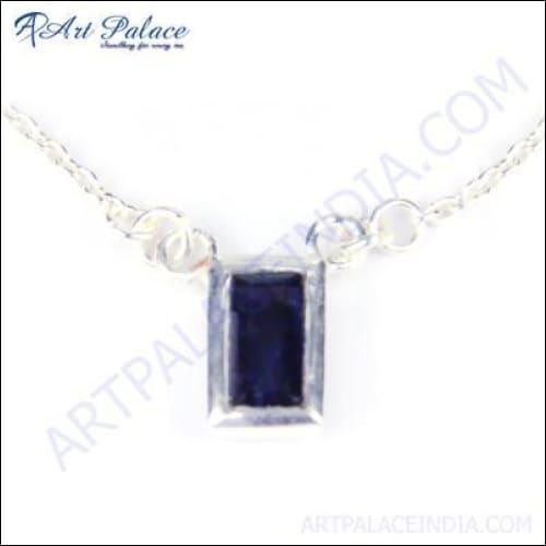 A stunning Iolite Gemstone Silver Necklace featuring a vibrant violet-blue iolite gemstone set in high-quality silver, perfect for elegant occasions.