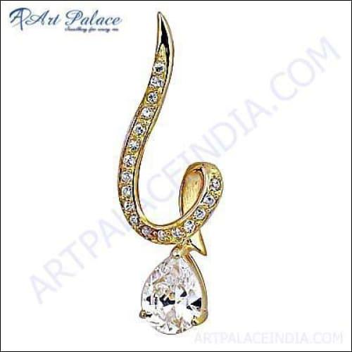 Luxury cubic zirconia gemstone pendant in silver and gold plating, showcasing intricate design and sparkling brilliance.