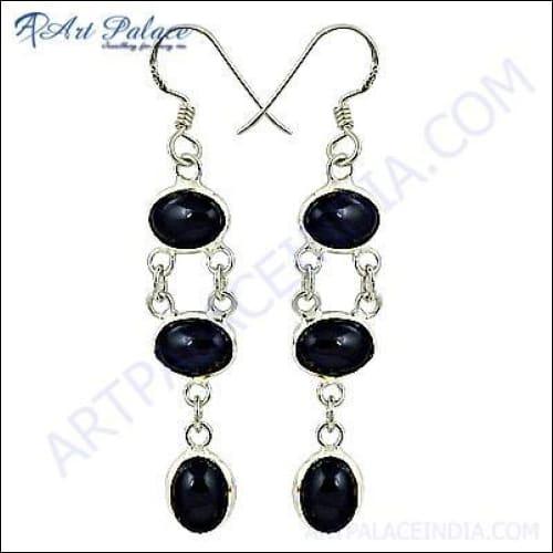 Luxury Silver Black Onyx Gemstone Drop Earrings showcasing elegant design and high-quality craftsmanship.