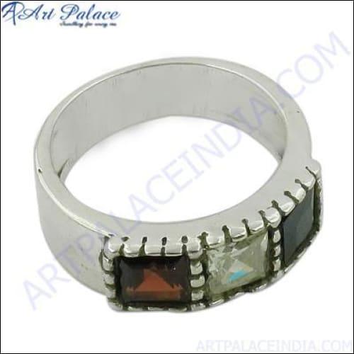 A stunning multi-gemstone silver ring showcasing intricate designs and vibrant gemstones, perfect for any occasion.