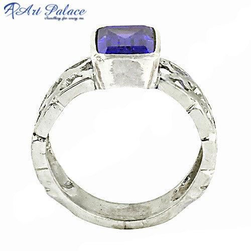 Lavender gemstone ring featuring intricate fretwork design in 925 sterling silver, showcasing elegance and sophistication.