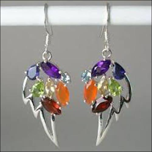 Leaf Style Multi Gemstone 925 Silver Earrings featuring a unique leaf design with colorful gemstones, elegantly crafted in high-quality silver.
