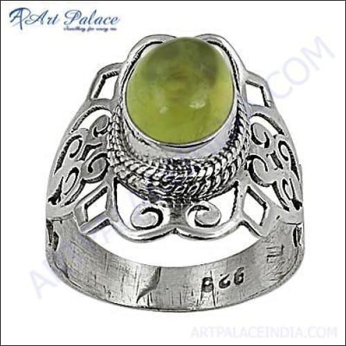 Lemon Quartz Gemstone Silver Ring featuring intricate fretwork design, showcasing a vibrant yellow gemstone set in high-quality silver.