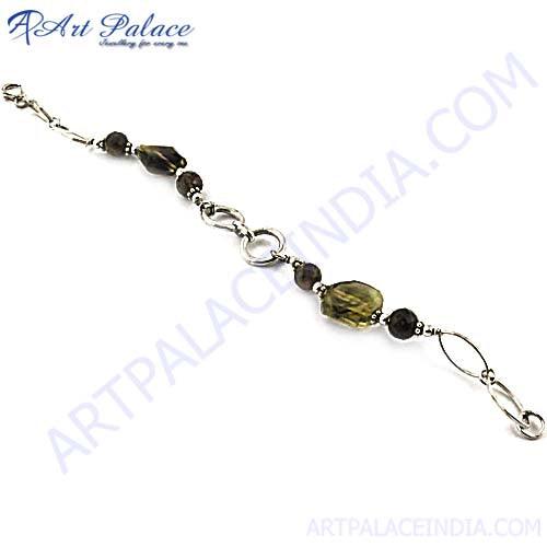 Lemon Quartz & Smokey Quartz Silver Beaded Bracelet featuring vibrant yellow and rich brown stones set in 925 sterling silver.