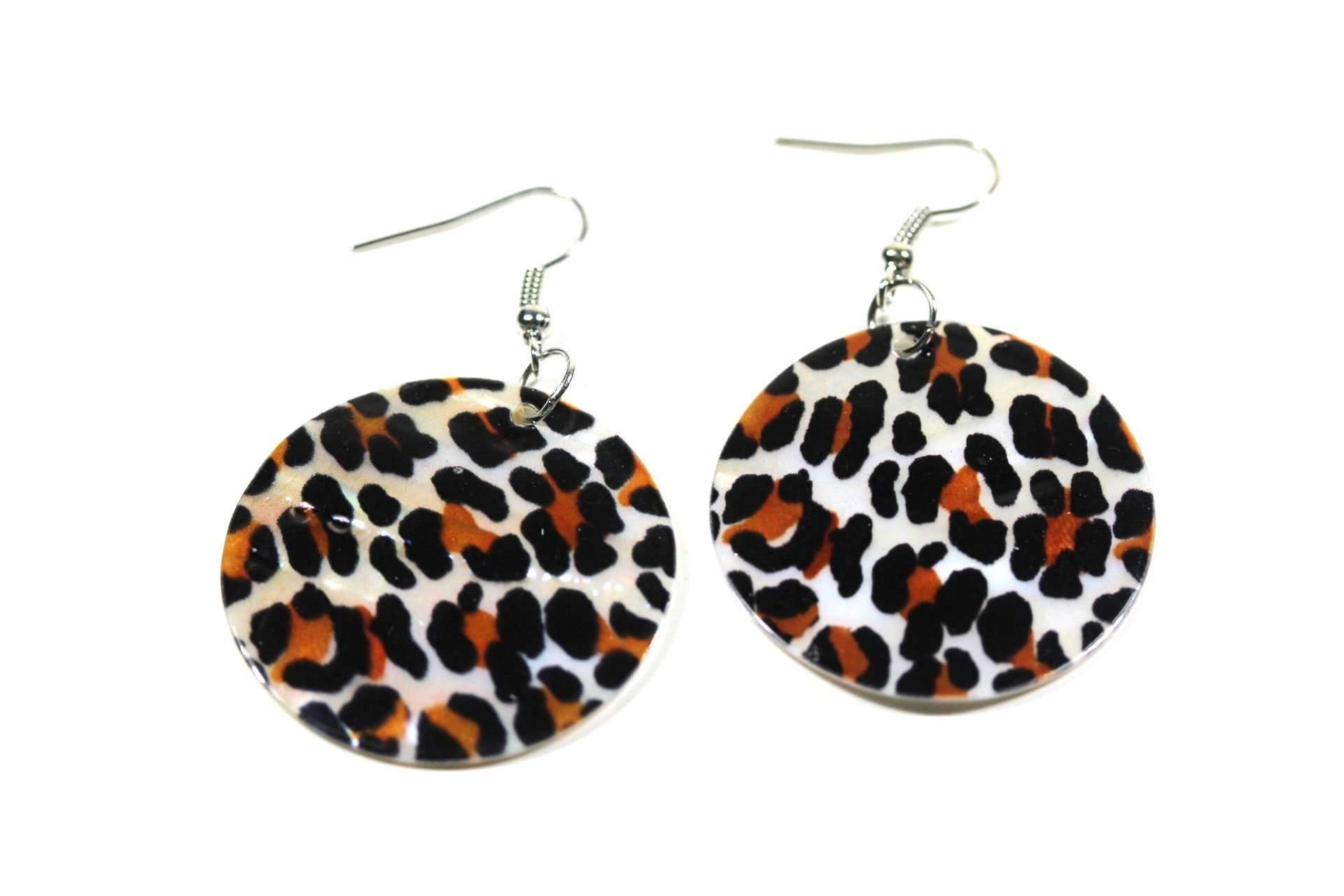 Elegant leopard print mother of pearl earrings with natural luster.