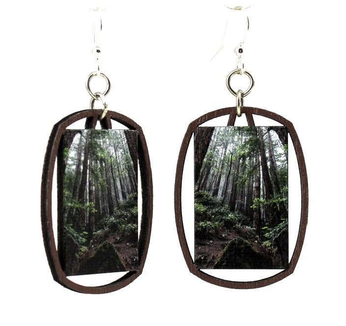 Light Through Trees Earrings made from sustainably sourced wood with a nature-inspired design, featuring silver-finished hypoallergenic ear wires.