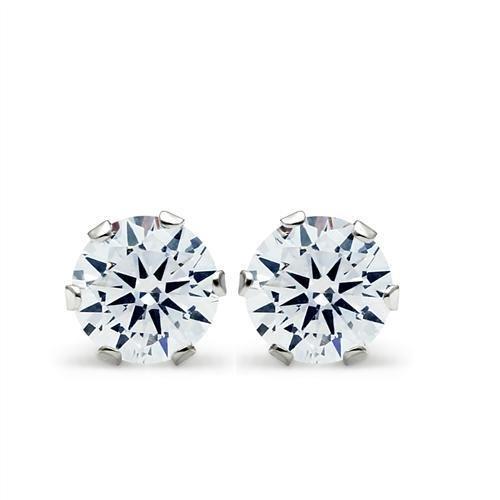 LOS051 Rhodium 925 Sterling Silver Earrings featuring AAA Grade clear CZ stones, showcasing elegance and shine.