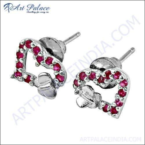 Lovable Pink Cubic Zirconia Heart Butterfly Earrings in silver, showcasing intricate design and sparkling gemstones.