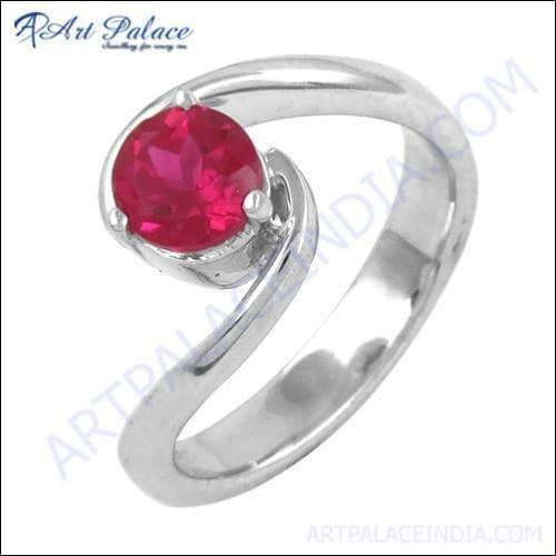 A sparkling Lovable Red Cubic Zirconia Gemstone Silver Ring featuring a faceted design, showcasing its vibrant red color and elegant craftsmanship.