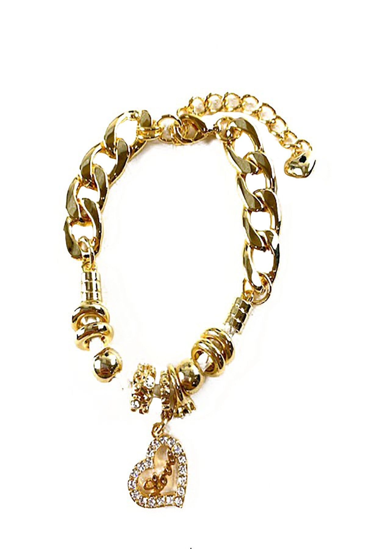 A beautiful LOVE HEART CHARM WITH LINK CHAIN BRACELET featuring a heart charm on a durable link chain.