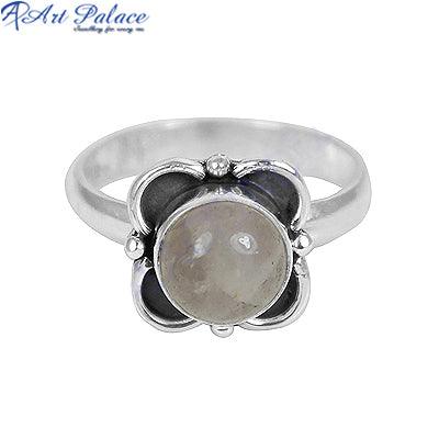 Elegant Loveable Rose Quartz Gemstone Silver Ring showcasing a soft pink gemstone set in a polished silver band.