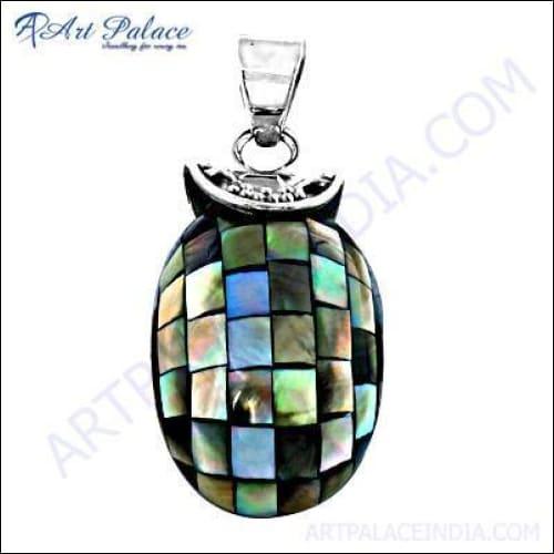 Luxury Abalone Gemstone Silver Pendant showcasing iridescent colors and elegant silver design, perfect for any occasion.